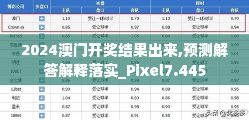 2024澳门开奖结果出来,预测解答解释落实_Pixel7.445
