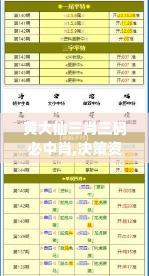 黄大仙三肖三码必中肖,决策资料解析说明_工具版8.819