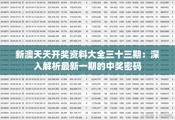 新澳天天开奖资料大全三十三期：深入解析最新一期的中奖密码