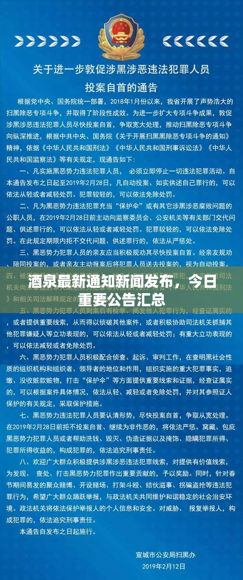 酒泉最新通知新闻发布，今日重要公告汇总