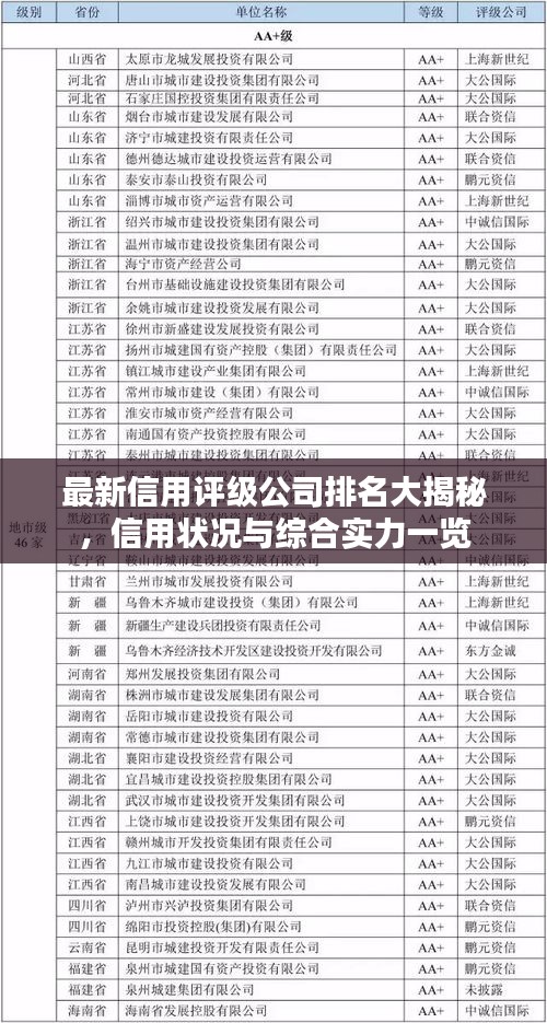最新信用评级公司排名大揭秘，信用状况与综合实力一览