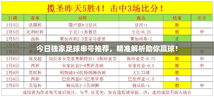 今日独家足球串号推荐，精准解析助你赢球！