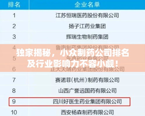 独家揭秘，小众制药公司排名及行业影响力不容小觑！