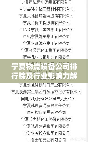 宁夏物流设备公司排行榜及行业影响力解析